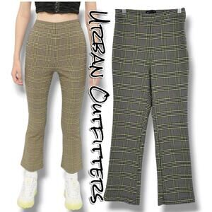 Urban Outfitters Lola Plaid Kick Flare Pants 8 Neon Green Black Y2K Grunge